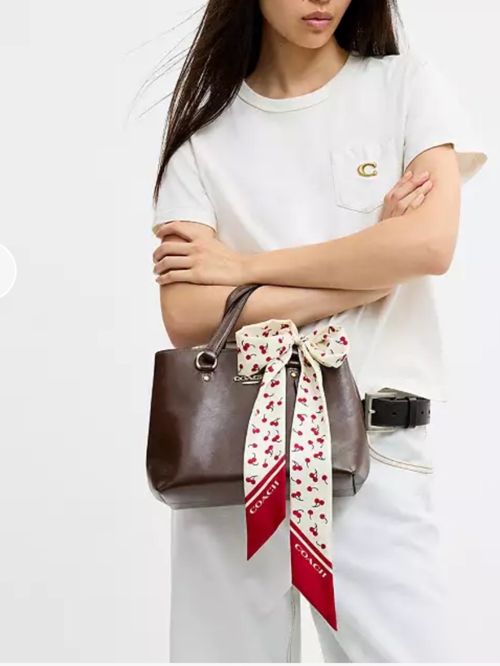🍒NWT Coach Micro Cherry Print Silk Scarf🍒 - Picture 2 of 3